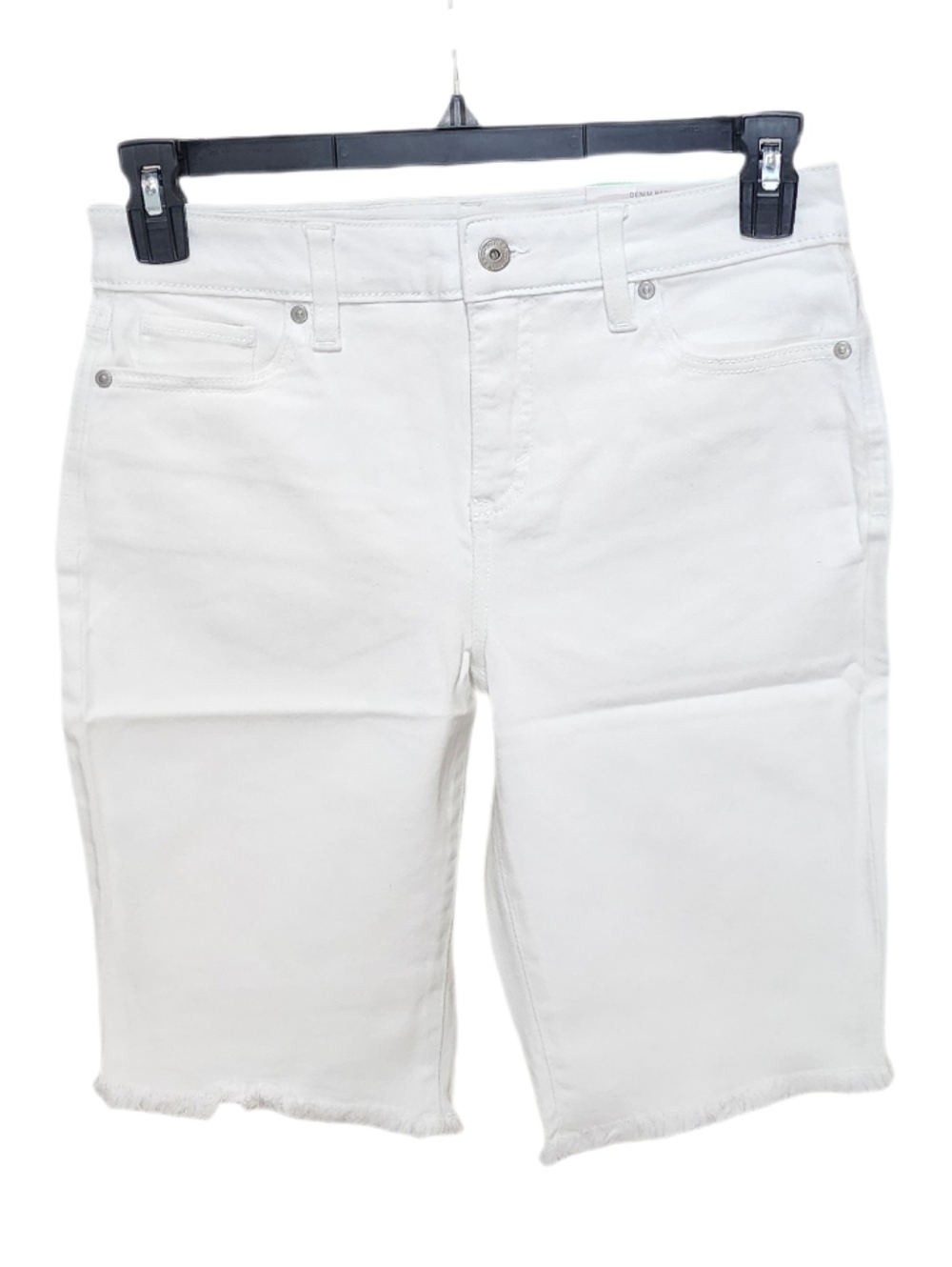 Style & Co Petite Women's Mid-rise Bermuda 11" Denim Shorts Fray Hem White 8P